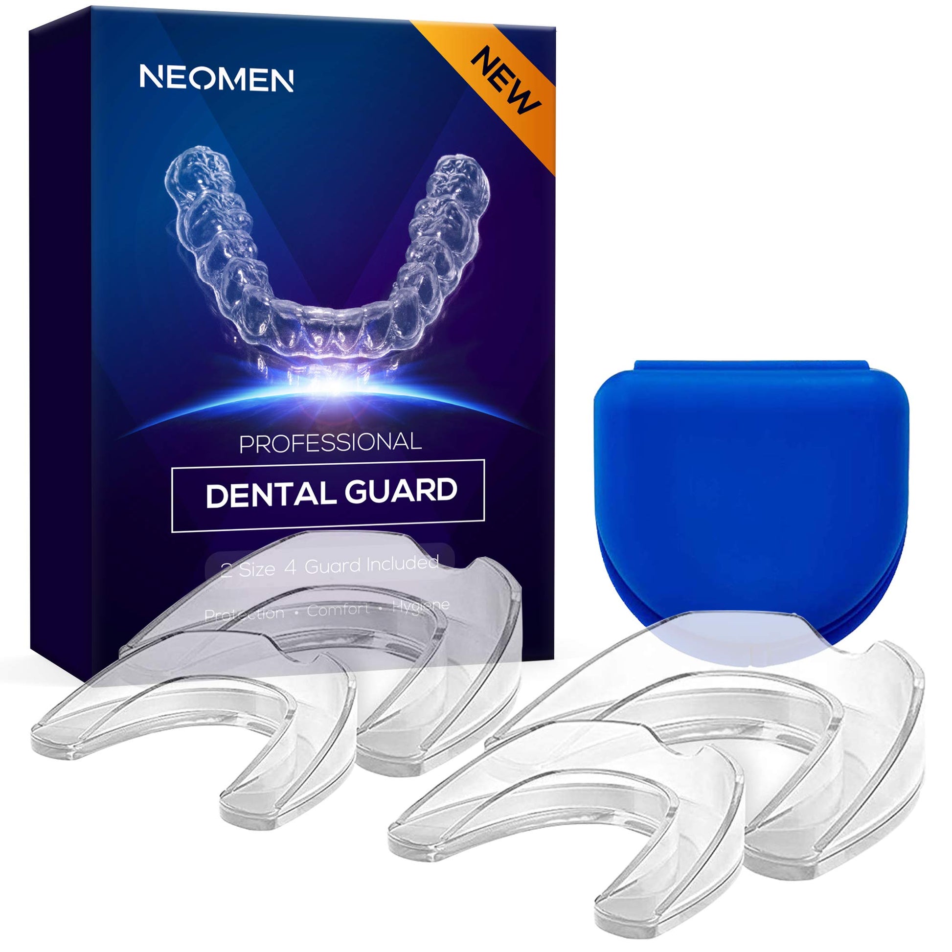 Neomen Mouth Guard For Grinding Teeth- 2 Sizes, Pack Of 4 - New Upgraded Dental Night Guard For Clenching Teeth, Stops Bruxism, 