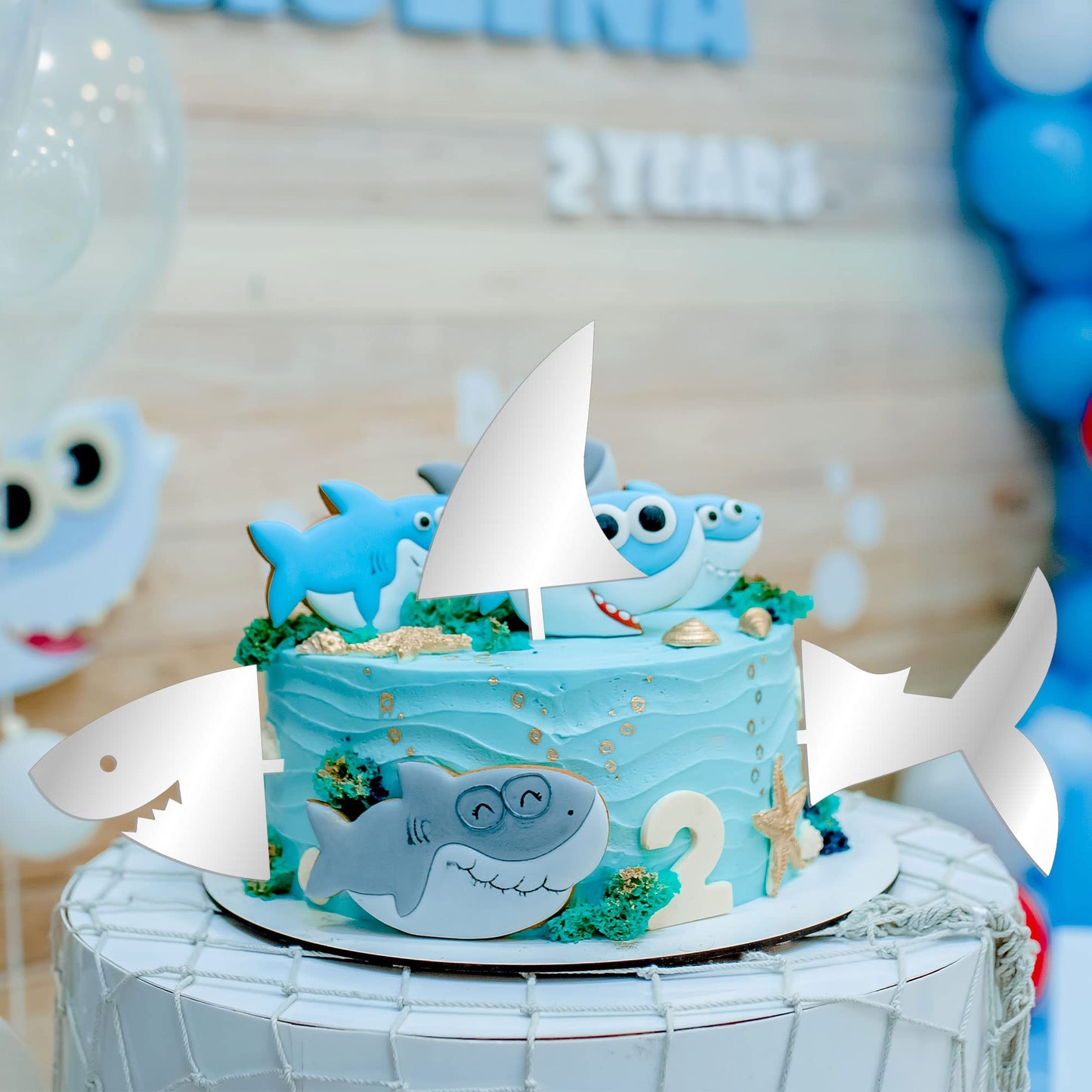 Gyufise Acrylic Shark Cake Topper Set - 3 Pcs, Ocean Animals Theme, Small, Shark Fin Decoration for Kids Birthday Party