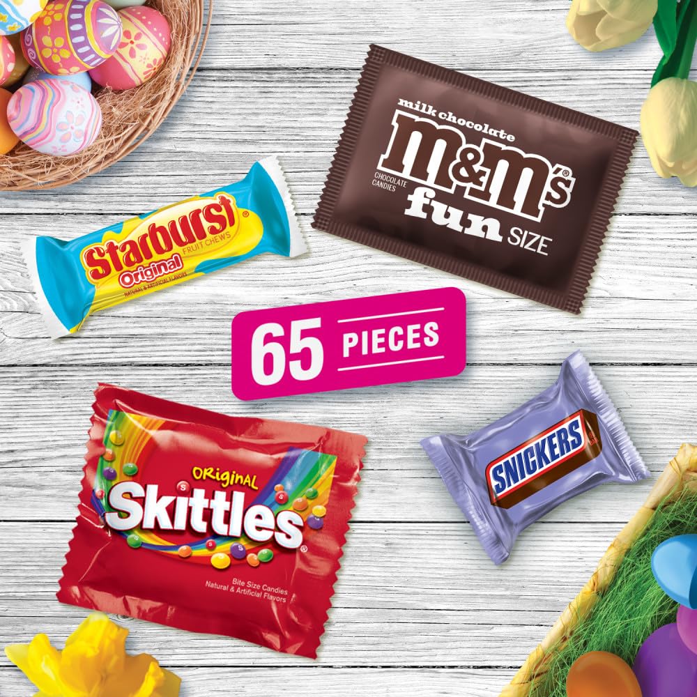 Mars M&M'S, Skittles, Snickers & Starburst Easter Basket Stuffers Variety Pack, 65 Ct Bulk Bag