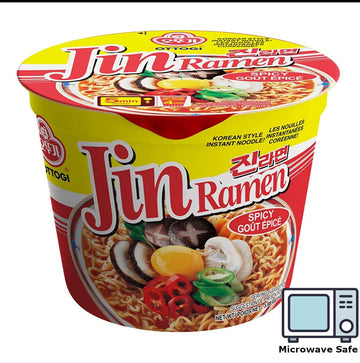Ottogi Jin Ramen Spicy, Korean Style Instant Noodle, Rich Spicy Flavor, Instant Cup Bowl Ramen, Best Tasting Ramyun, Traditional Gourmet Taste [6 Bowl] (110Gx6)-1 Box