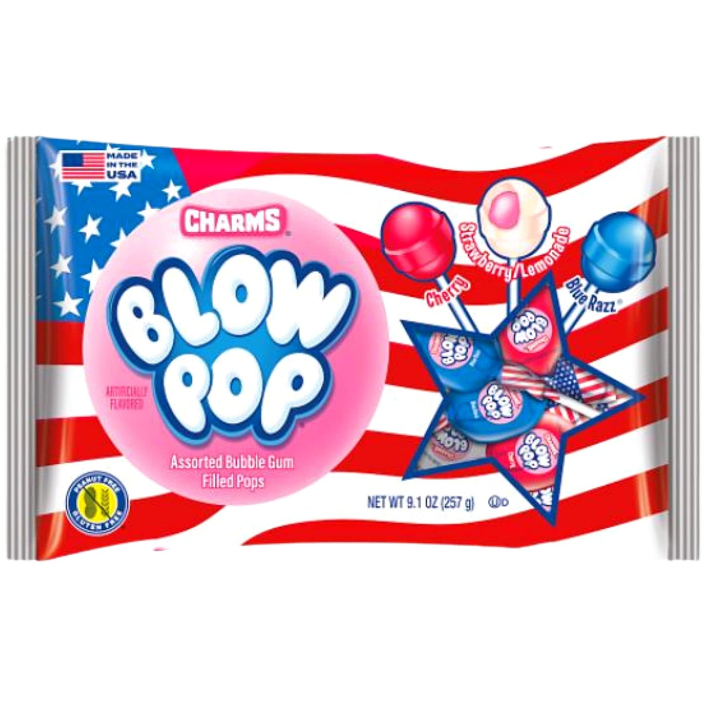 Charms Patriotic USA Charms Blow Pops, 14-Piece Bag, 9.1 Ounce