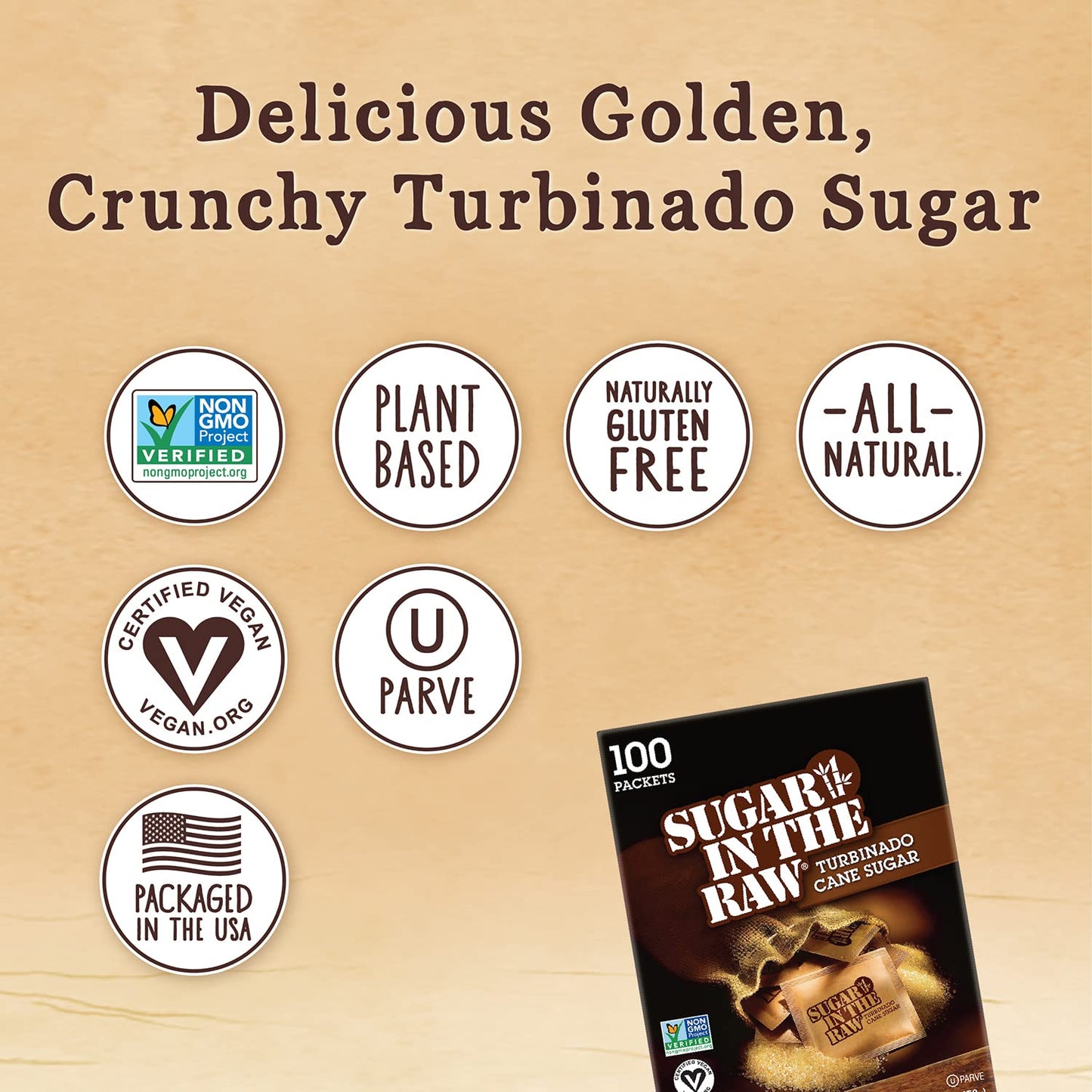Sugar In The Raw Turbinado Cane Sugar Packets, 100 Ct Box, 8 Pack, Pure, All-Natural Turbinado Sugar, Non-Gmo Project Verified,