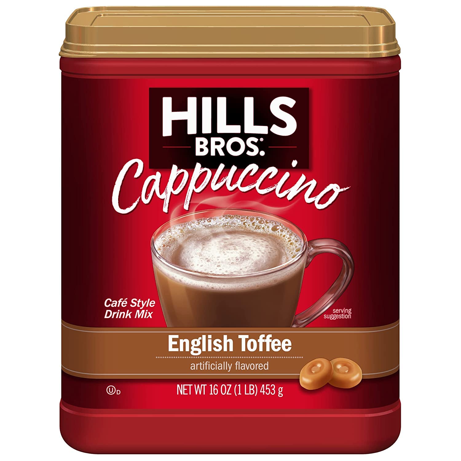 Hills Bros. Instant Cappuccino Mix, English Toffee (16 Oz, Pack of 1) - Convenient and Versatile, Instant Hot or Iced Coffee, Fr