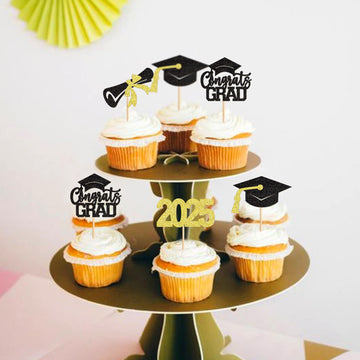 24 Pack 2025 Graduation Cupcake Toppers Class Of 2025 Congrate Grad Graduation Hat Cupcake Picks For 2025 Graduation Theme Birth