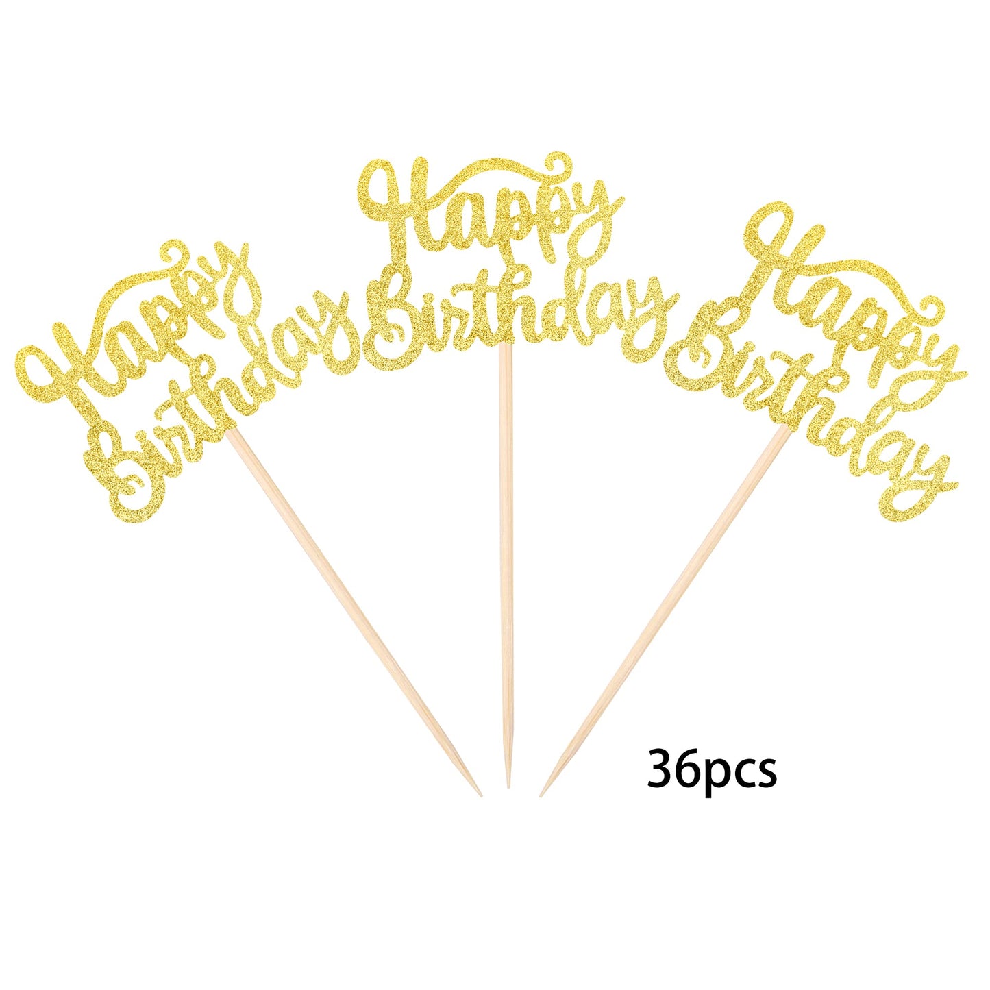 36 Pcs Happy Birthday Cupcake Toppers Glitter Birthday Cupcake Picks Decorations For Celebrating Birthday Party Supplies Gold