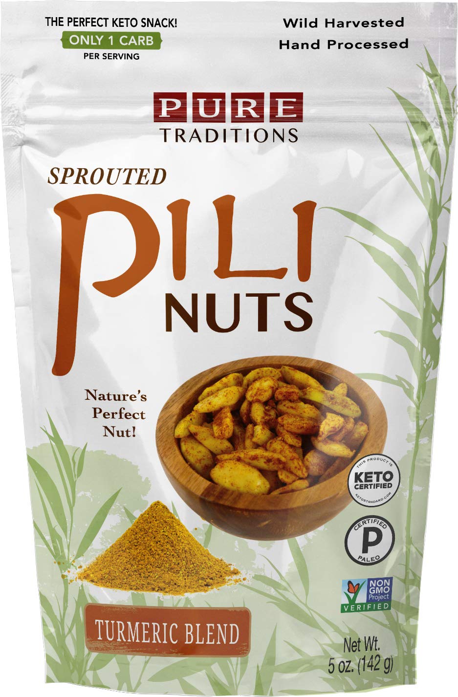 Sprouted Pili Nuts, Turmeric Blend, Certified Paleo & Keto (5 oz)