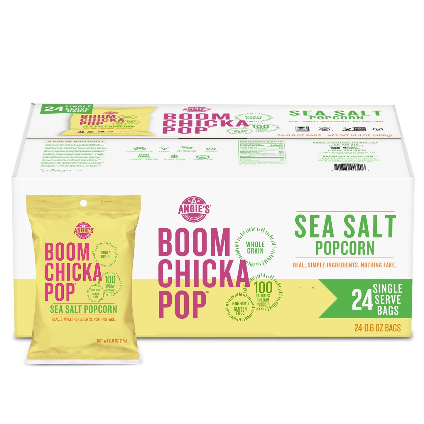 AngieS Boomchickapop Sea Salt Popcorn  Lunchbox Snack  0.6 Oz. Individual Bag (Pack Of 24)