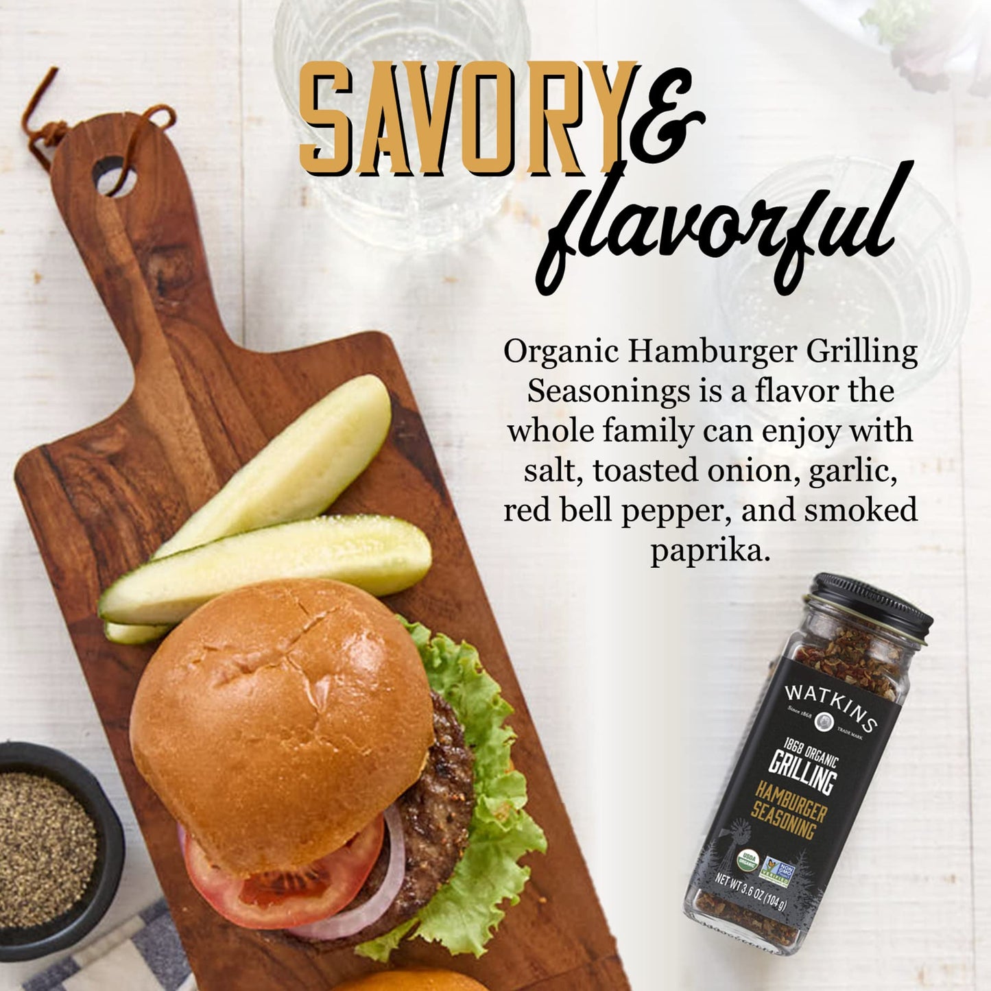 Watkins Organic Grilling Hamburger Seasoning, 3.6 oz (Pack of 3)