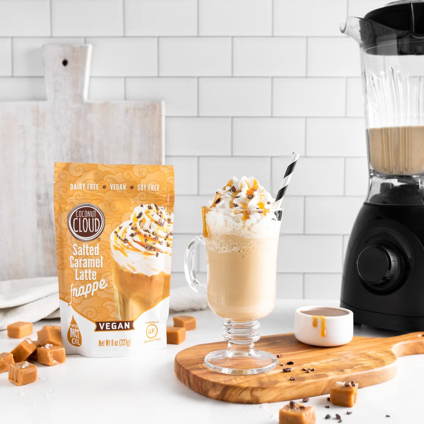 Coconut Cloud Frappe: Dairy-Free Salted Caramel Latte | Frozen Blended Iced Drink | Easy To Make, Enjoy Your Favorite Coffee Hou