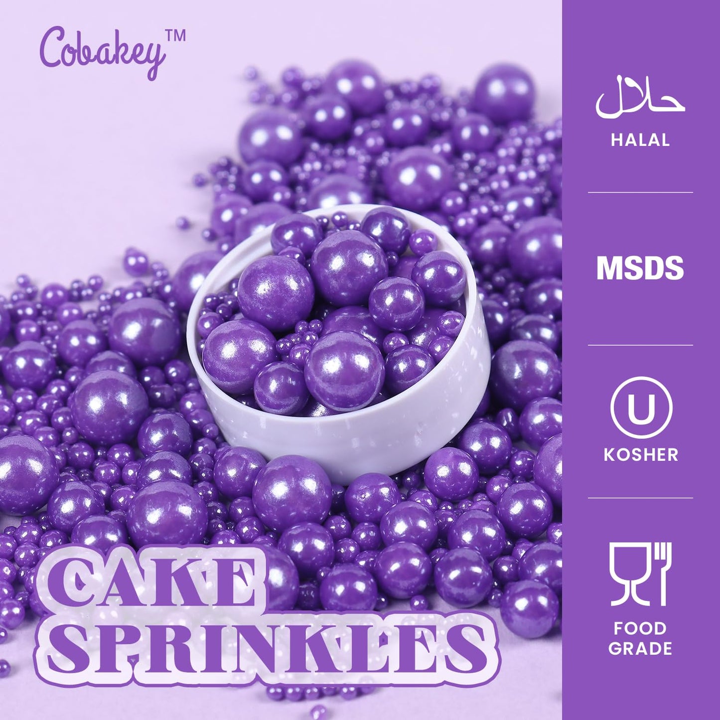 Cobakey Purple Sprinkles For Cake Decorations 3.52 Ounce Edible Pearl Sugar Sprinkles For Cupcake Toppers Wedding Party Valentin