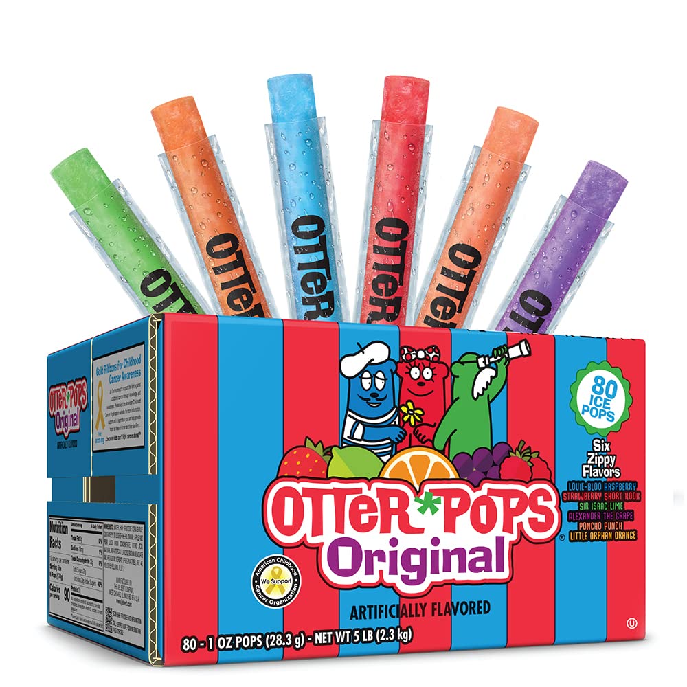 Otter Pops Freezer Bars, Fat Free Ice Pops, Original Flavors (80Ct - 1Oz Bars)