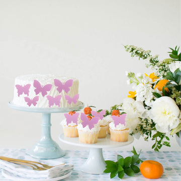 Gyufise 50Pcs Wafer 3D Pink Butterfly Cupcake Toppers Diy Realistic Dessert Decoration For Birthday Party Wedding Food Decoratio