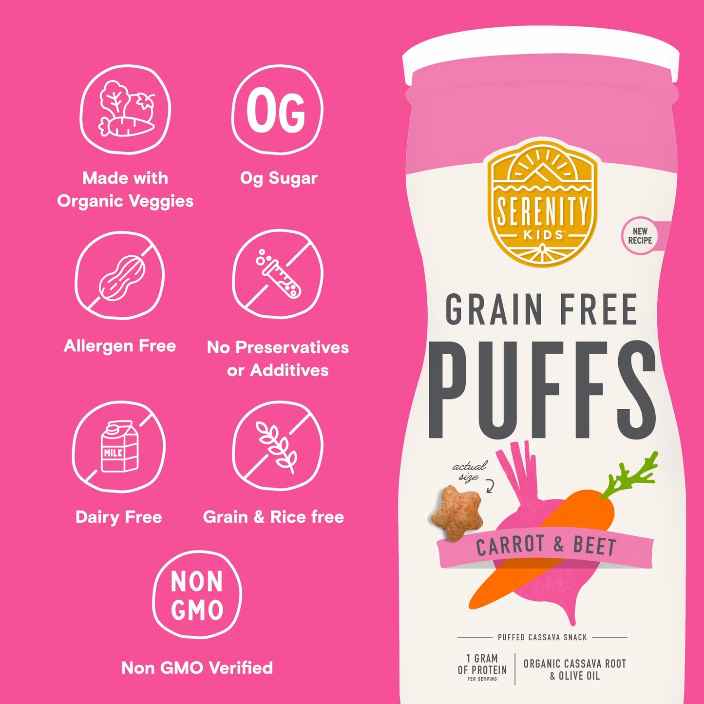 Serenity Kids 6+ Month Grain-Free Puffs Toddler & Baby Snack - No Added Sugar - Gluten & Rice Free - Bpa & Allergen Friendly W/O
