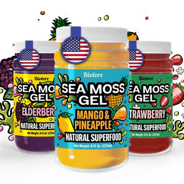 Biolore Sea Moss Gel - Wildcrafted Irish Sea Moss, Made in USA - Superfood with Essential Vitamins, Trace Minerals - Mango Pinea