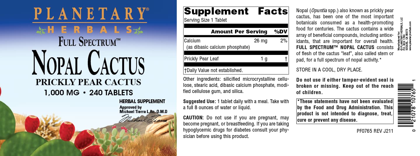 tary Herbals Nopal Cactus Full Spectspirit-inspired flavor 1000mg, 240 Count, 0.45 Pound