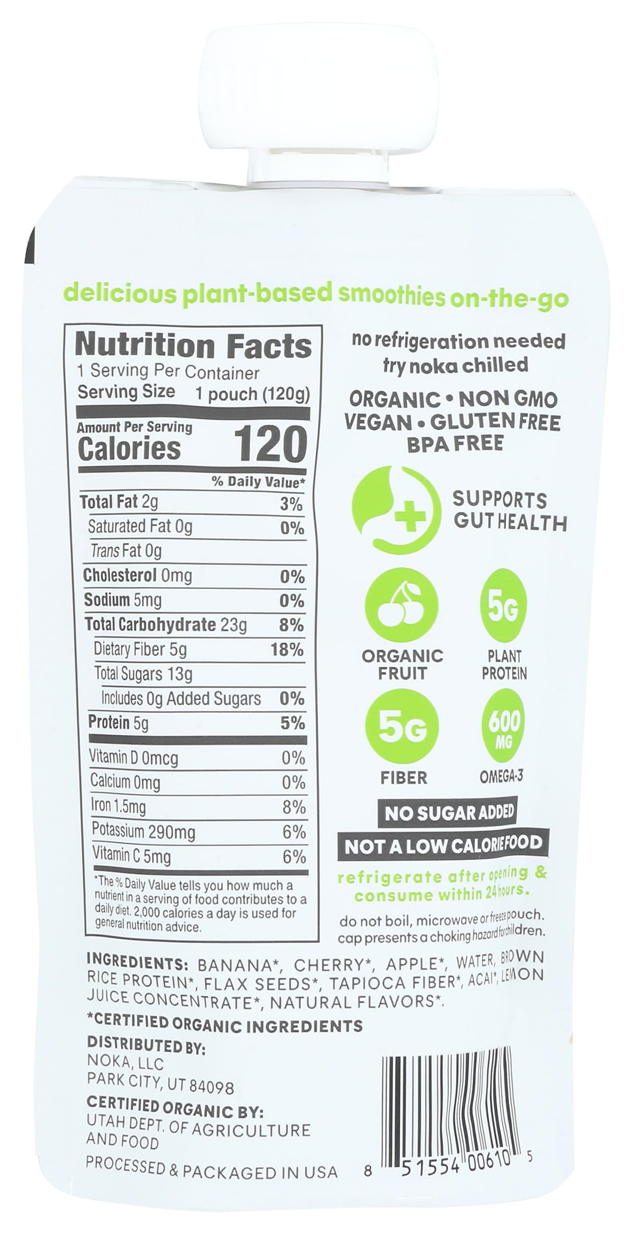 NOKA Organic Cherry Acai Superfood Smoothie, 4.22 OZ