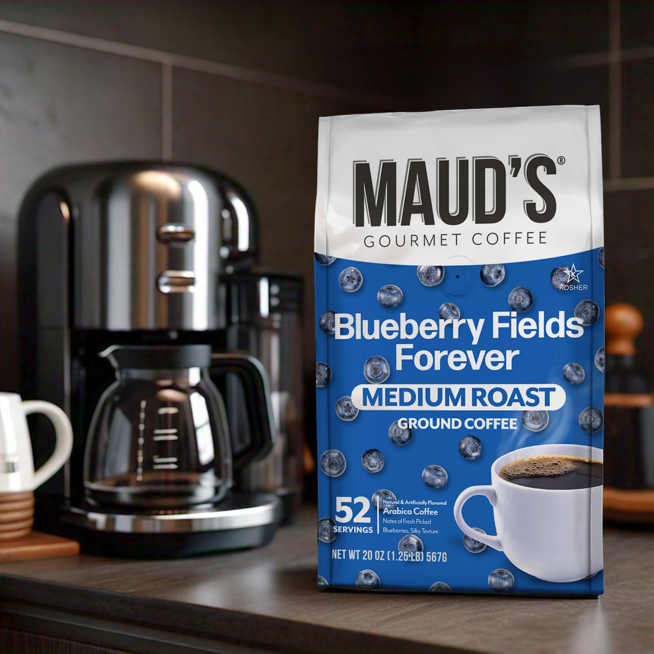 Maud'S Blueberry Flavored Medium Roast Ground Coffee, 1 Bag, (20Oz), 100% Arabica Coffee, 52 Servings