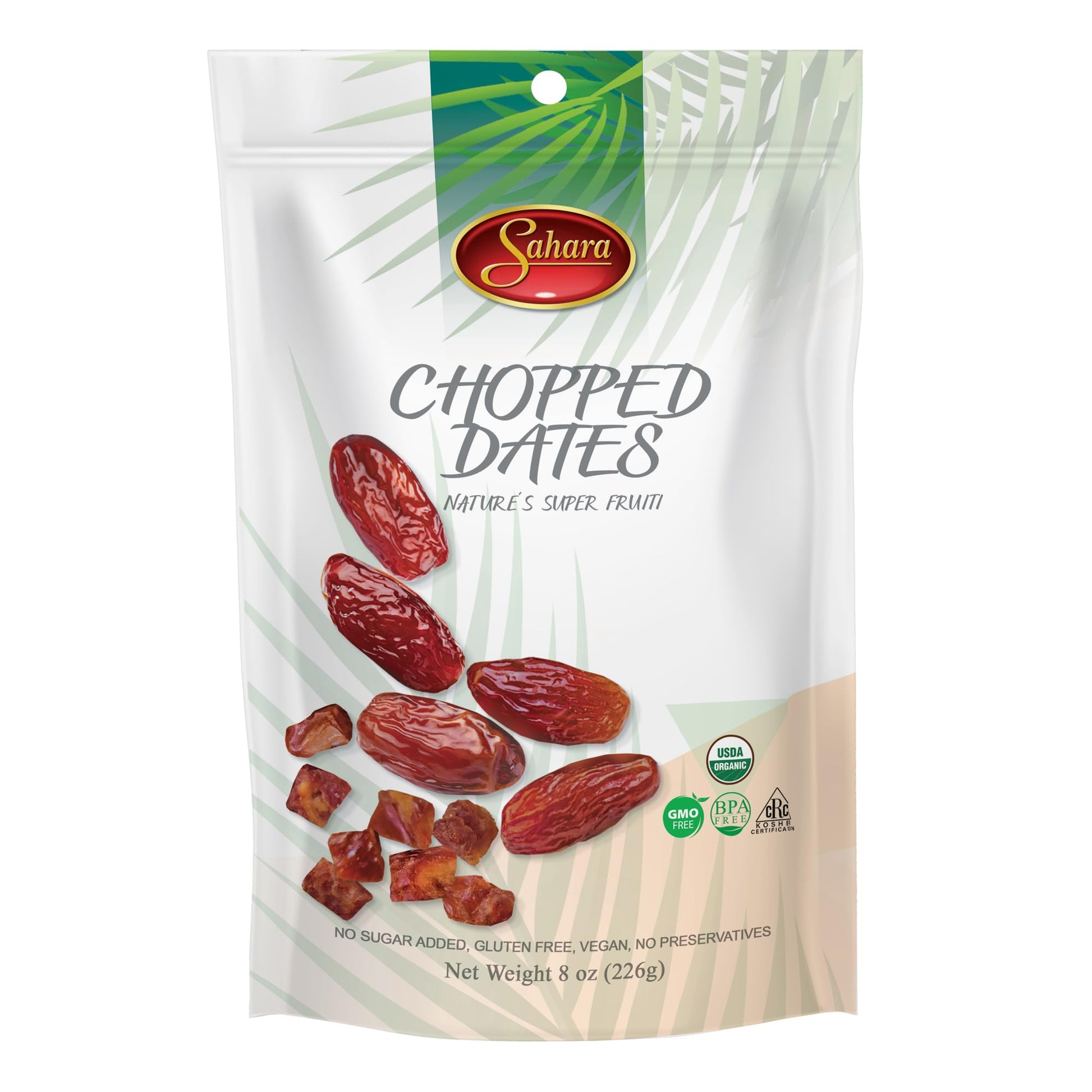 Sahara Gold Organic Chopped Dates - 8 oz (227 g), Natural Kosher Certified with No Added Preservatives, Perfectly Packaged in BP