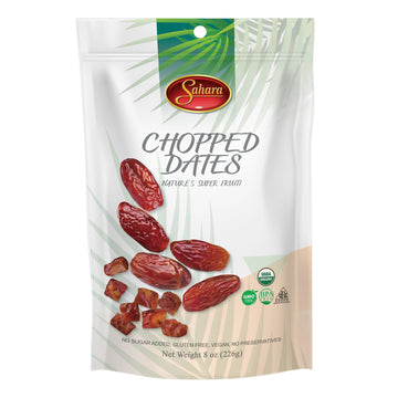 Sahara Gold Organic Chopped Dates - 8 oz (227 g), Natural Kosher Certified with No Added Preservatives, Perfectly Packaged in BP