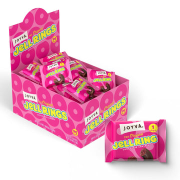 Joyva Original Jell Rings | Box of 96 | Sweet Jell Center with Smooth Dark Chocolate Coating | Kosher Parve | Free of Dairy, Glu