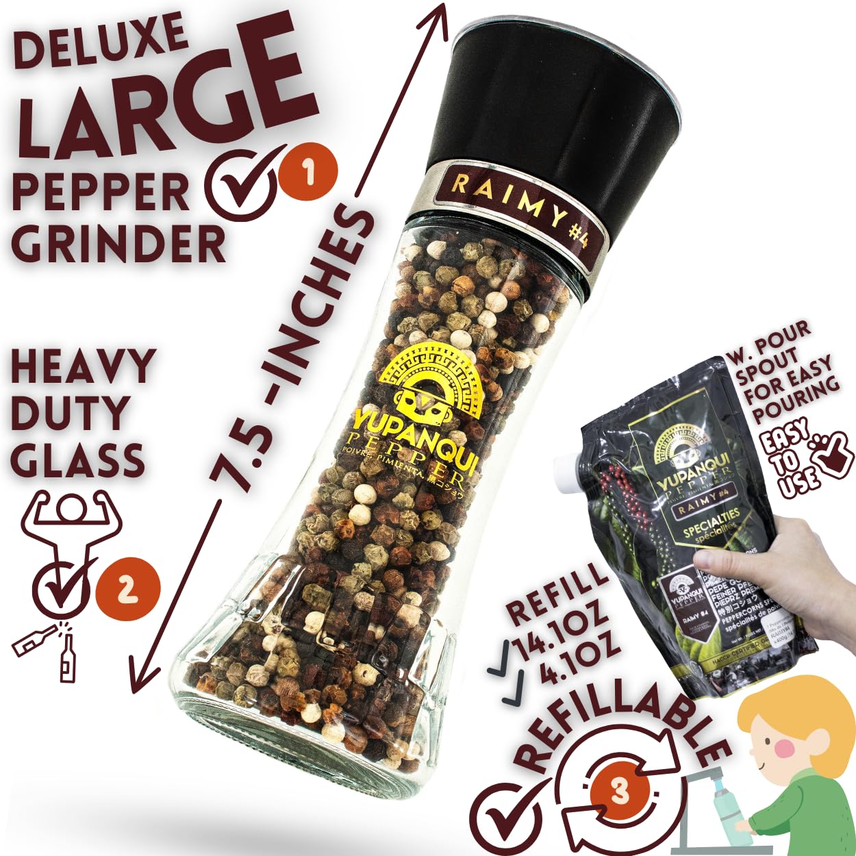 Rainbow Peppercorns Whole Rainbow Peppercorn Grinder - Organic Peppercorn Medley Grinder With 7 Yupanqui Mixed Peppercorns Whole
