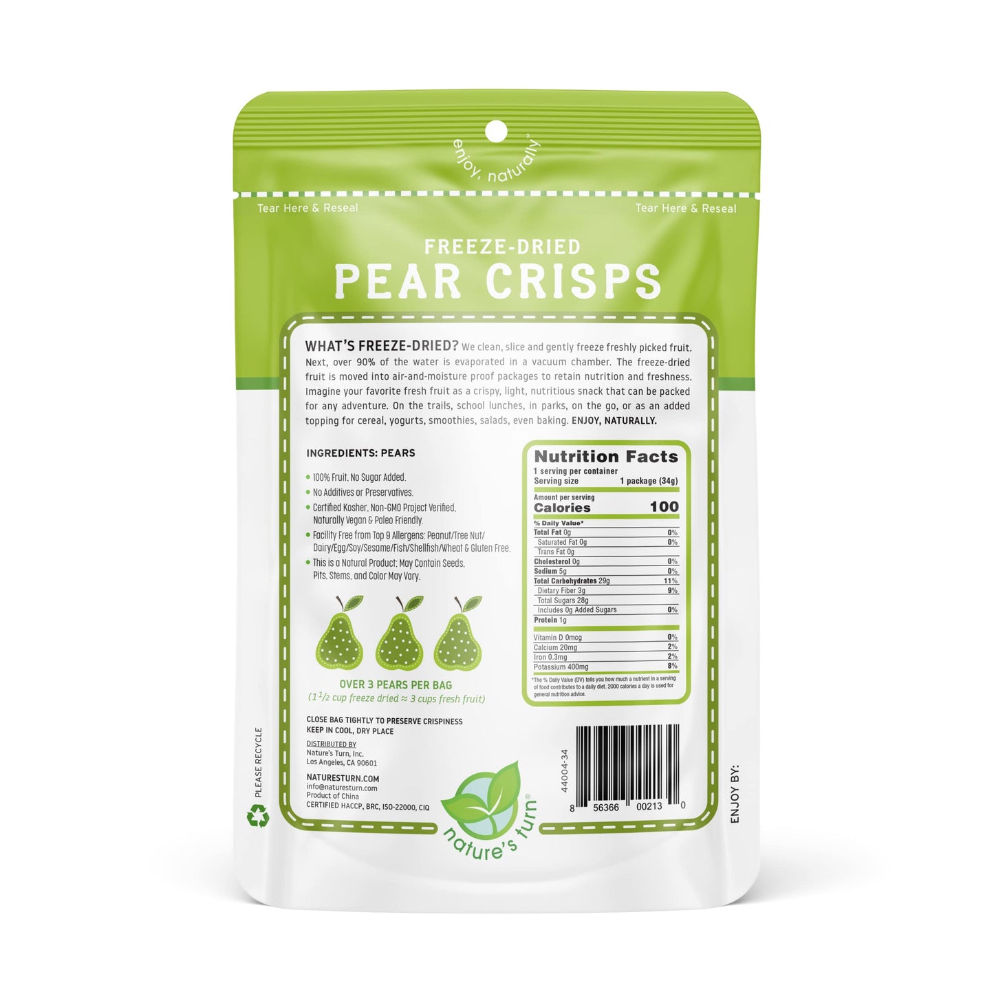 Natures Turn Freeze-Dried Fruit Snacks, Pear Crisps, Pack Of 2 (1.2 Oz Each)
