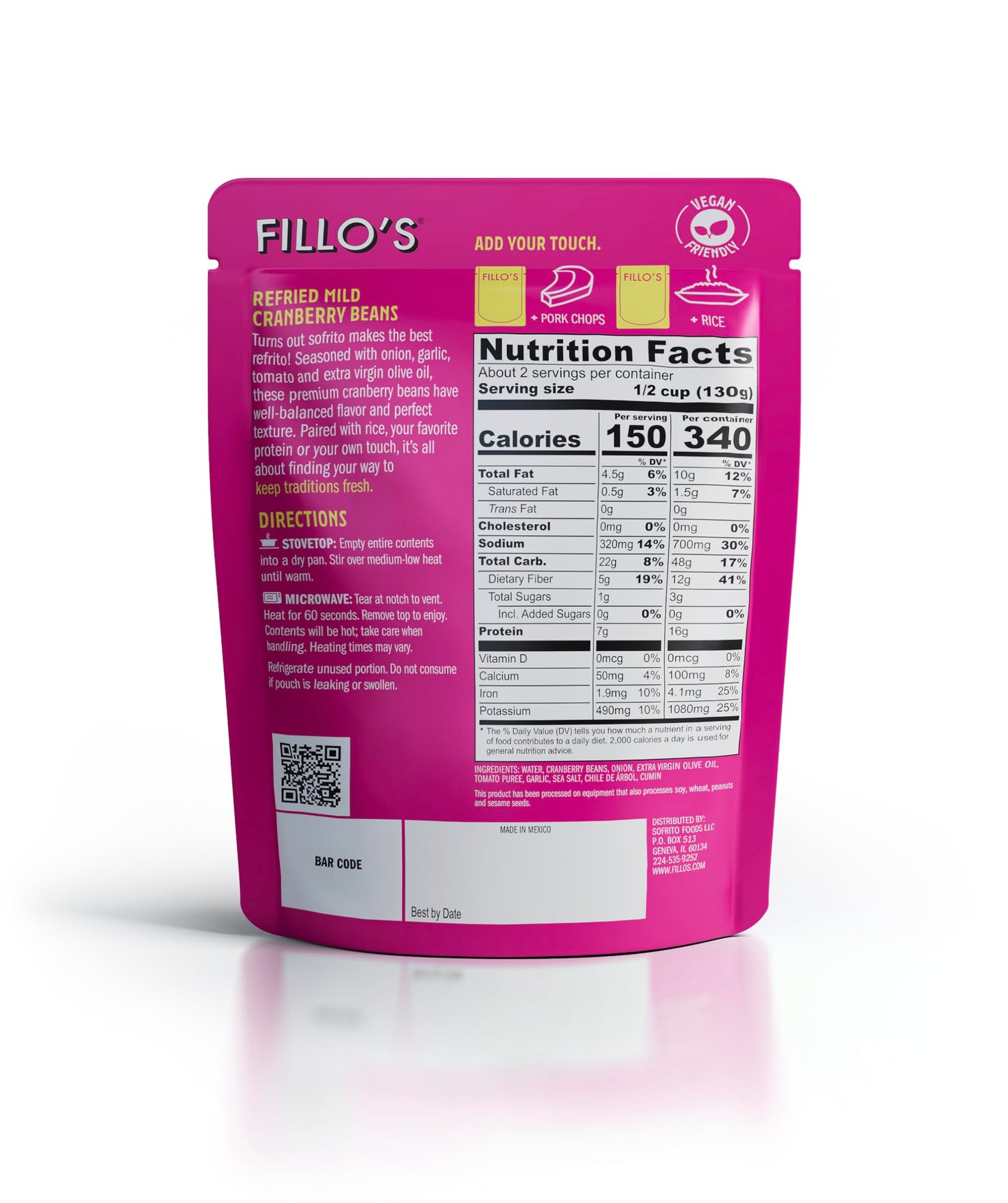 Fillo'S Refried Beans - Made With Roman Borlotti Beans Aka Cranberry Beans, Ready To Eat Beans, 10 Oz Pk Of 6, Gluten-Free, Micr