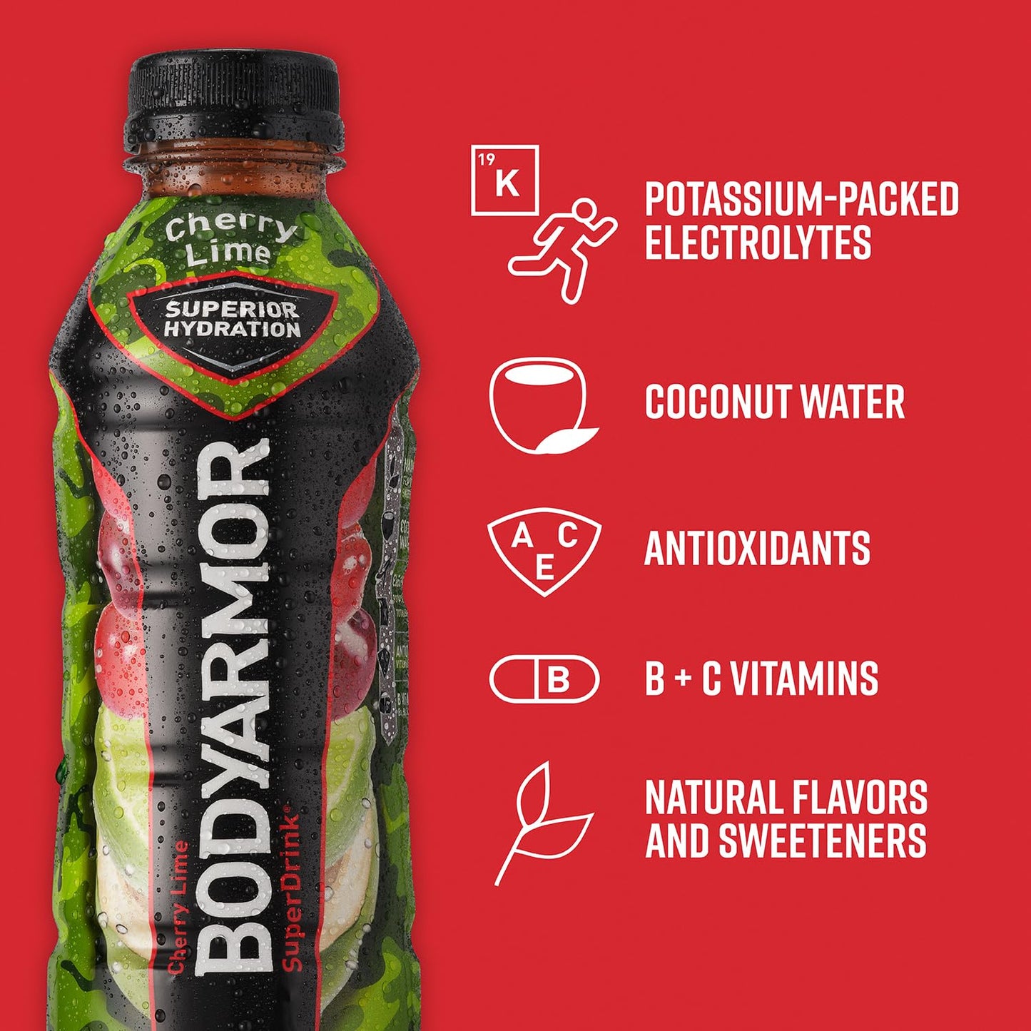 BODYARMOR Sports Drink, Cherry Lime Flavor, Coconut Water Hydration, Electrolytes, Vitamins, 16 Fl Oz (Pack of 12)