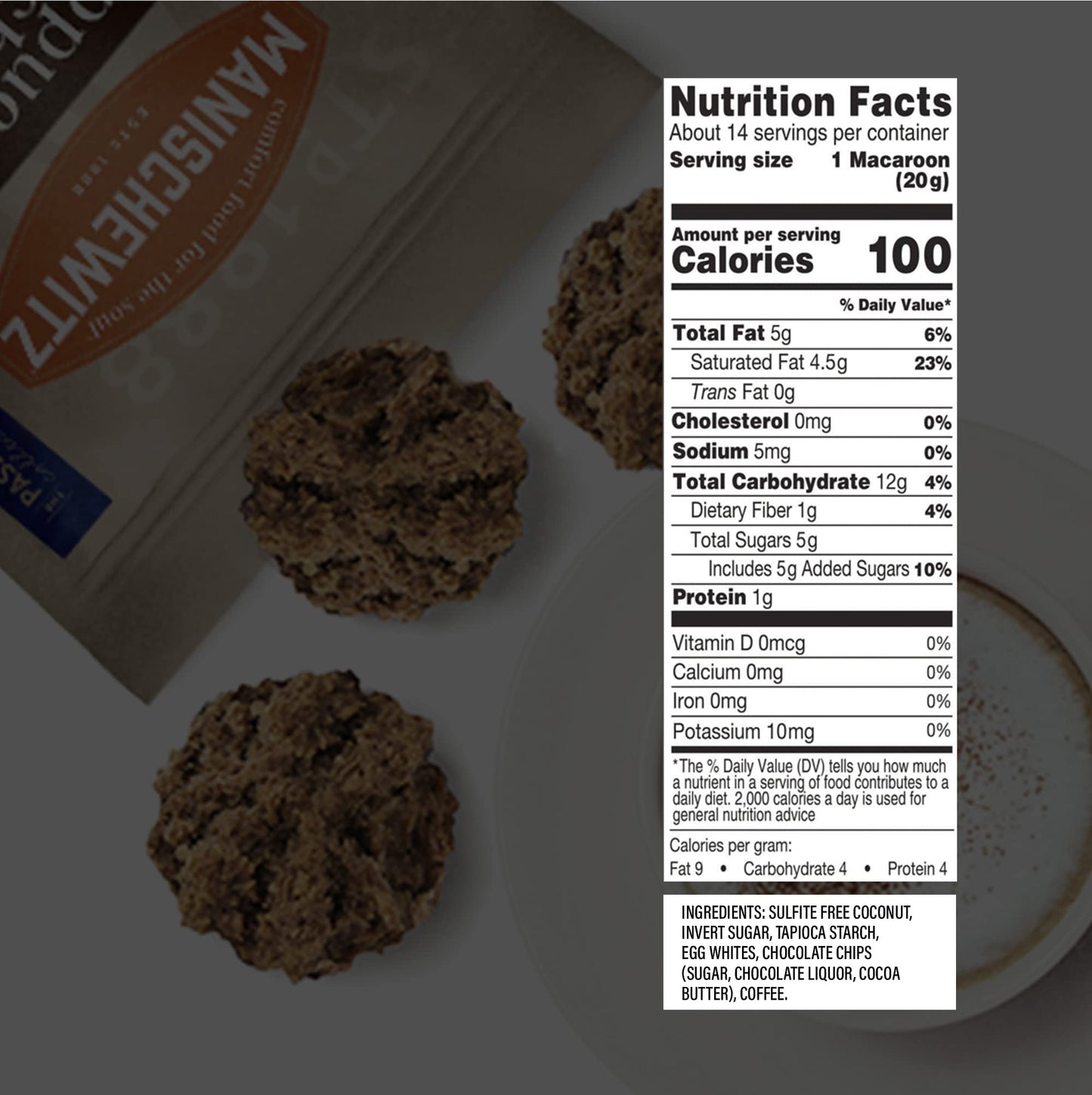 Manischewitz Cappucino Chip Macaroons, 10 oz | Coconut Macaroons | Resealable Bag | Dairy Free | Gluten Free Coconut Cookie | Ko