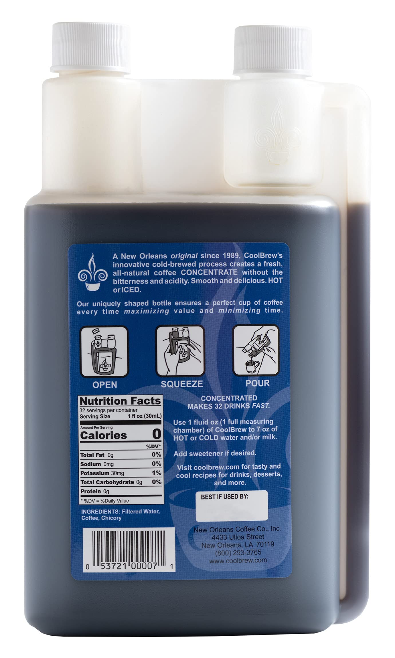 Cool Brew Original Cold Brew Concentrate - 6 Pack (33.81 Fl Oz) - 32 Drinks Per Bottle - Unsweetened, No Preservatives - Coffee Flavor