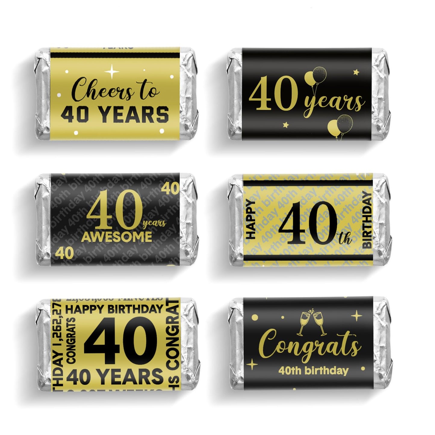 Tenare 90 Pcs 40Th Birthday Candy Bar Wrappers Black And Gold Stickers Chocolate Decoration Label Mini Candy Label Stickers For Anniversary Birthday Party Supplies