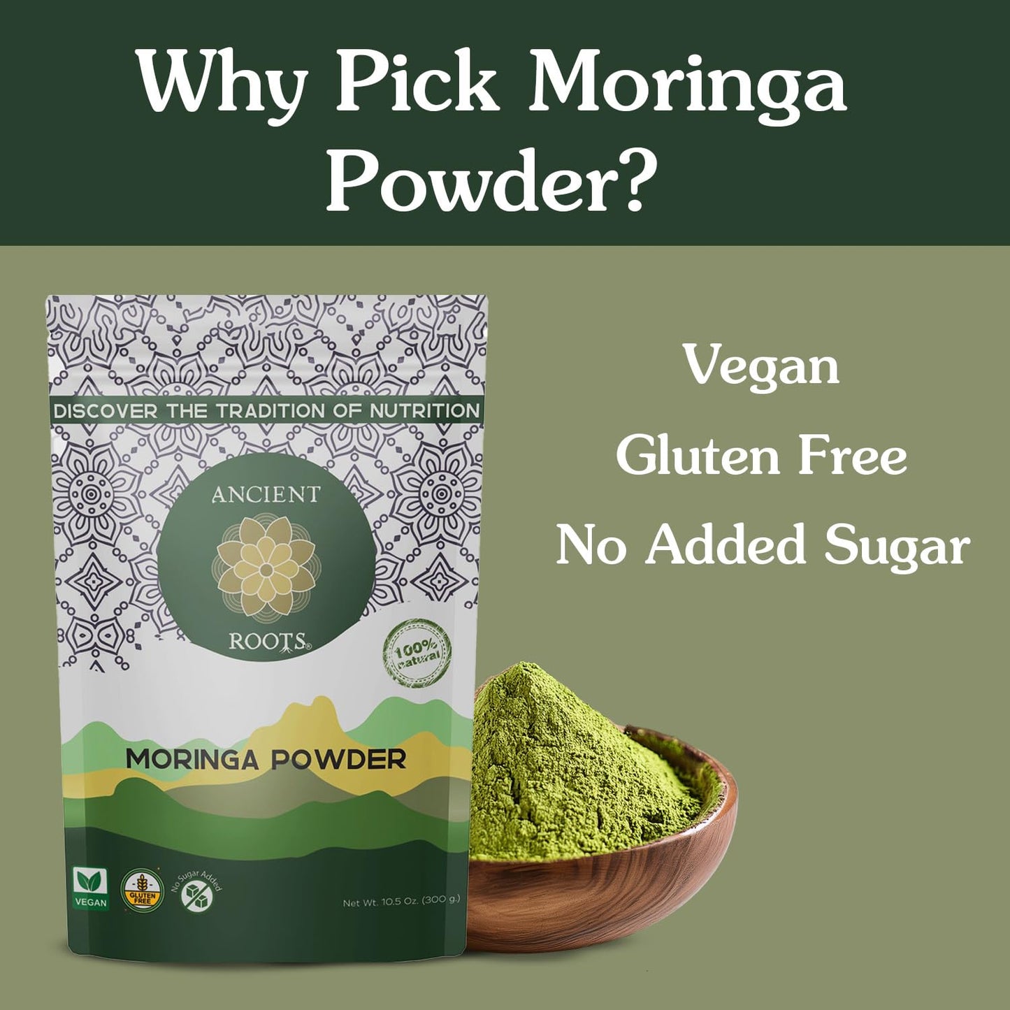 Ancient Roots Moringa Powder 100% Pure & Natural, Non-Gmo, Gluten-Free Finely Ground Moringa Leaf For Smoothies, Teas, And Recip