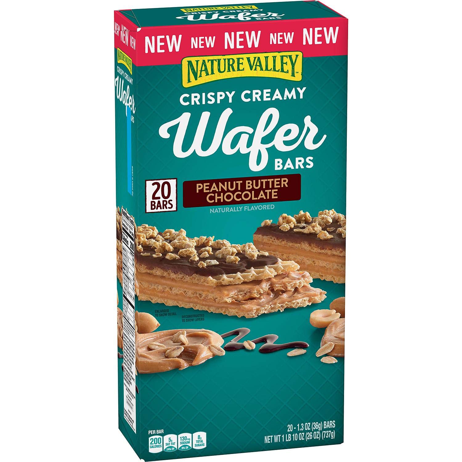 Nature Valley Crispy Creamy Wafer Bars, Peanut Butter Chocolate, 1.3 Oz, 20 Count