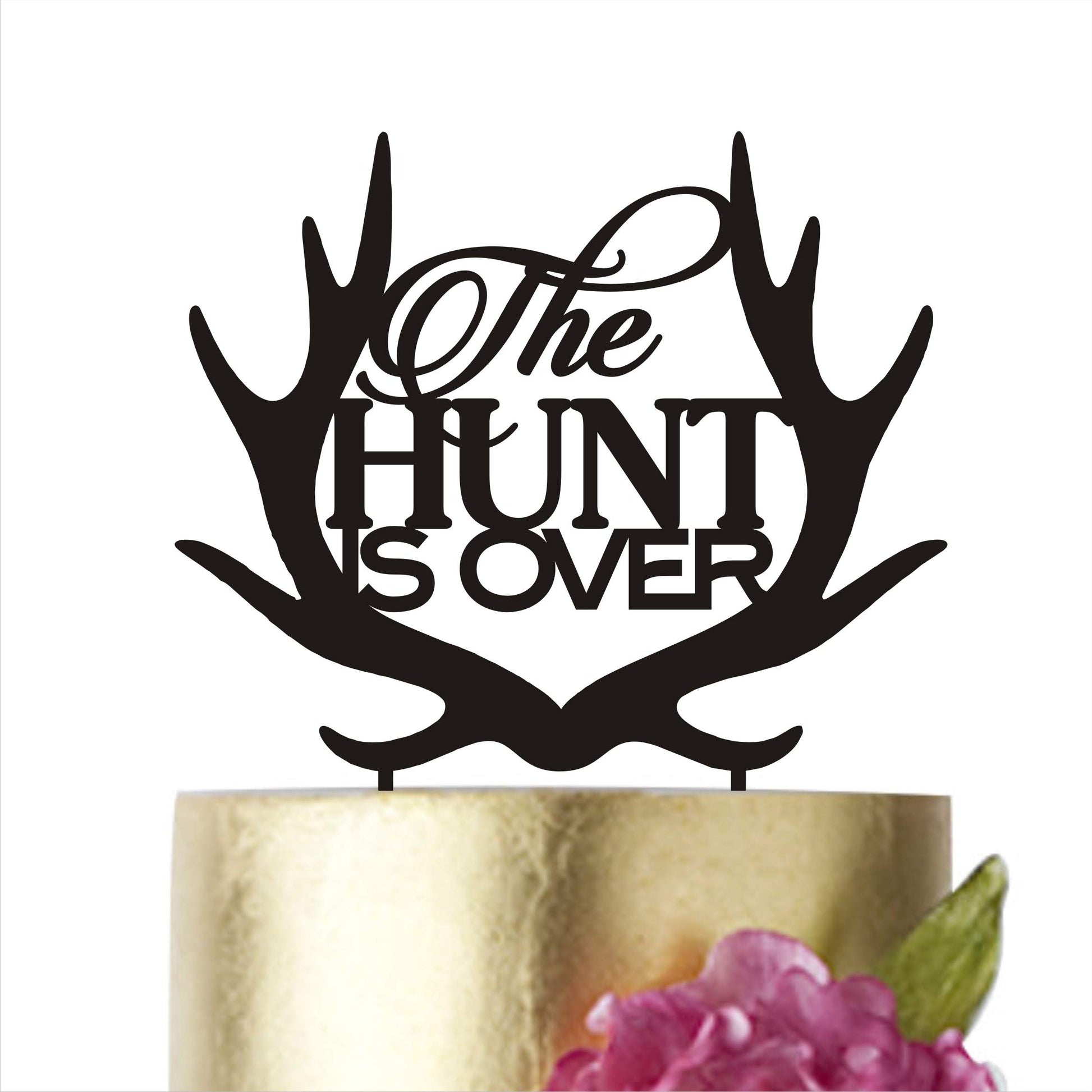 Happyplywood The Hunt Is Over Cake Topper For Wedding, Hunting Themed Wedding, Cake Topper Antler, Bride Grooms Cake Toppers, Ru