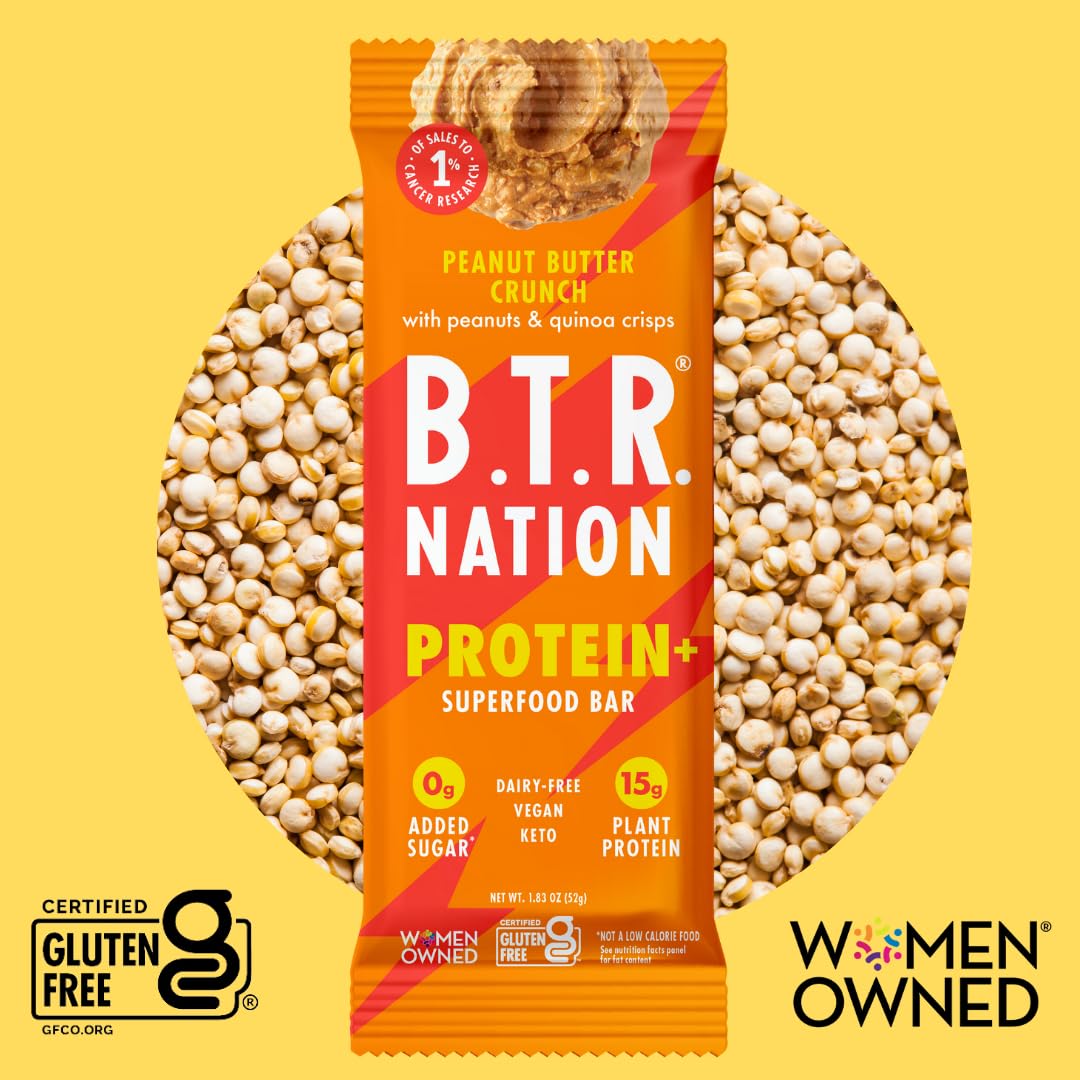 B.T.R. Vegan Keto Protein Bars - Peanut Butter Crunch, 6 Pack, Low Carb, GF, High Fiber, Sugar Alcohols Free