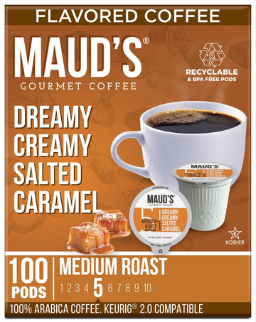 Maud'S Salted Caramel Coffee Pods, 100 Ct | Dreamy Creamy Caramel Flavor | 100% Arabica Medium Roast Coffee | Solar Energy Produ