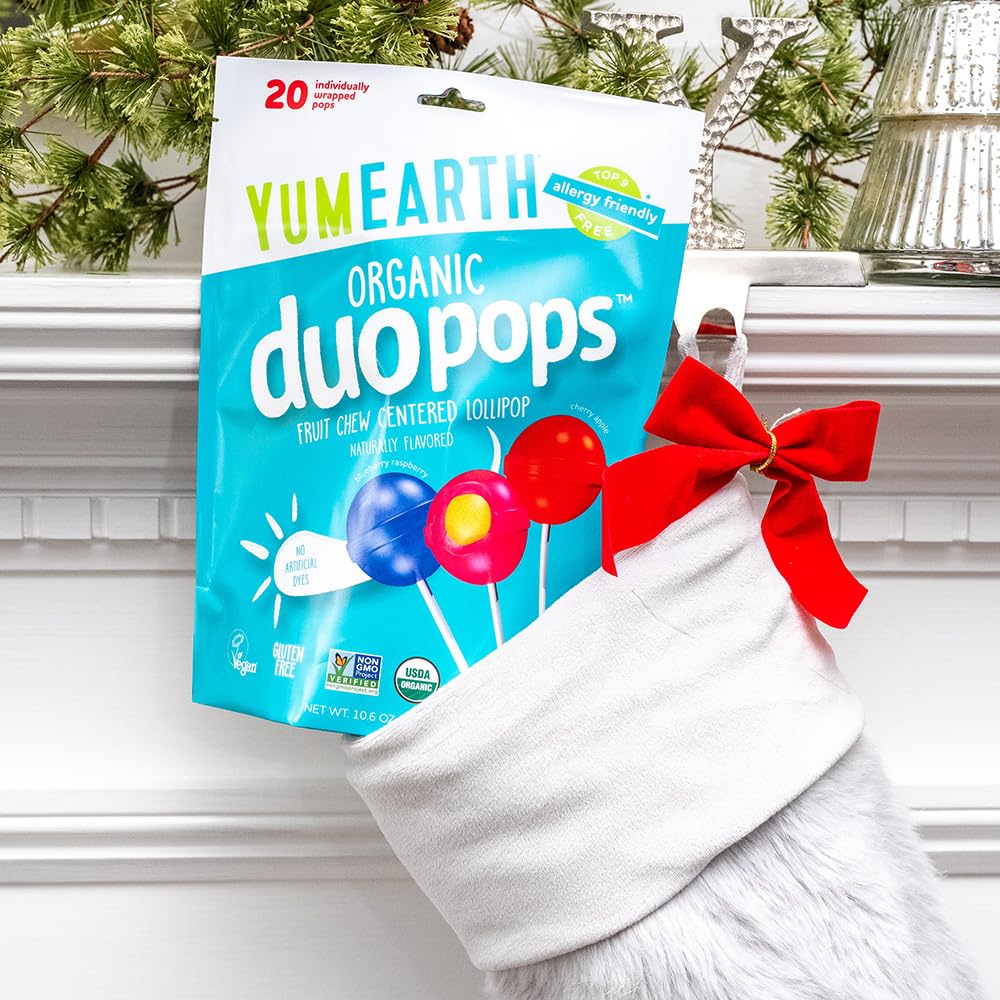 Yumearth Organic Duo Pops, Lollipops With Fruit Chew Centers - Allergy Friendly (Top 9 Free), No Artificial Dyes Or Flavors, Non