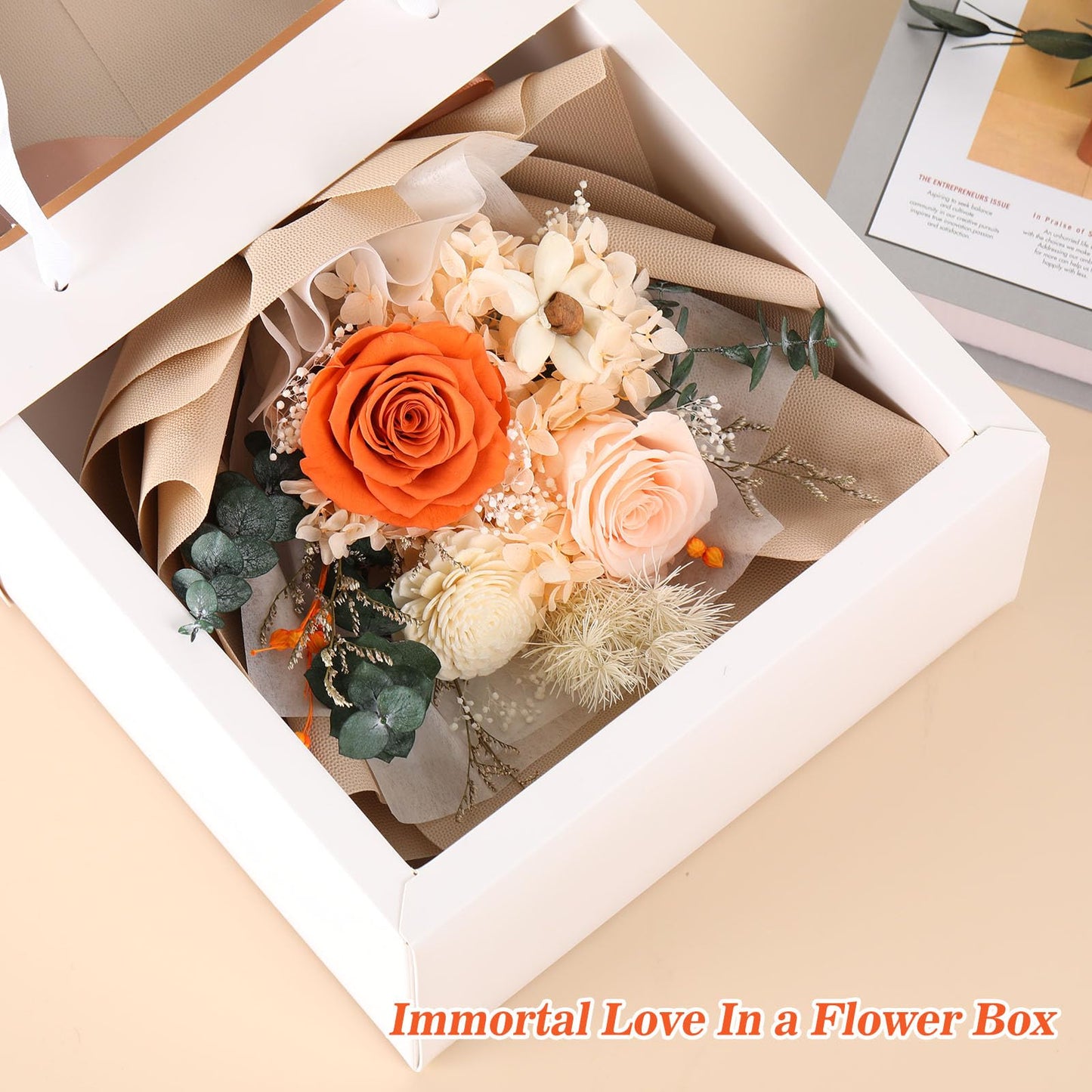 Jtoder Preserved Flower Bouquet, Long Lasting Pink Roses, Model JTO-994