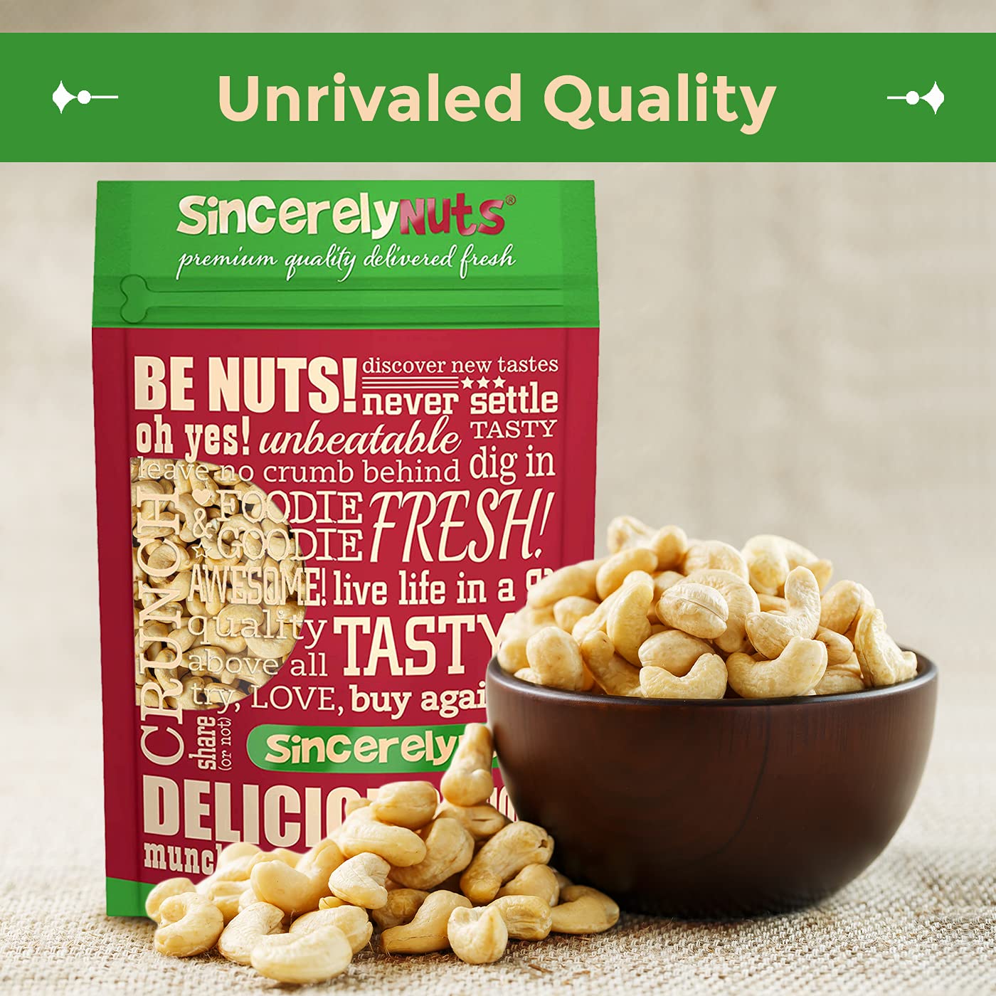 Sincerely Nuts - Raw Cashews Whole and Unsalted | Healthy Snack, Source of Protein | Keto and Paleo Friendly Gourmet Quality Veg