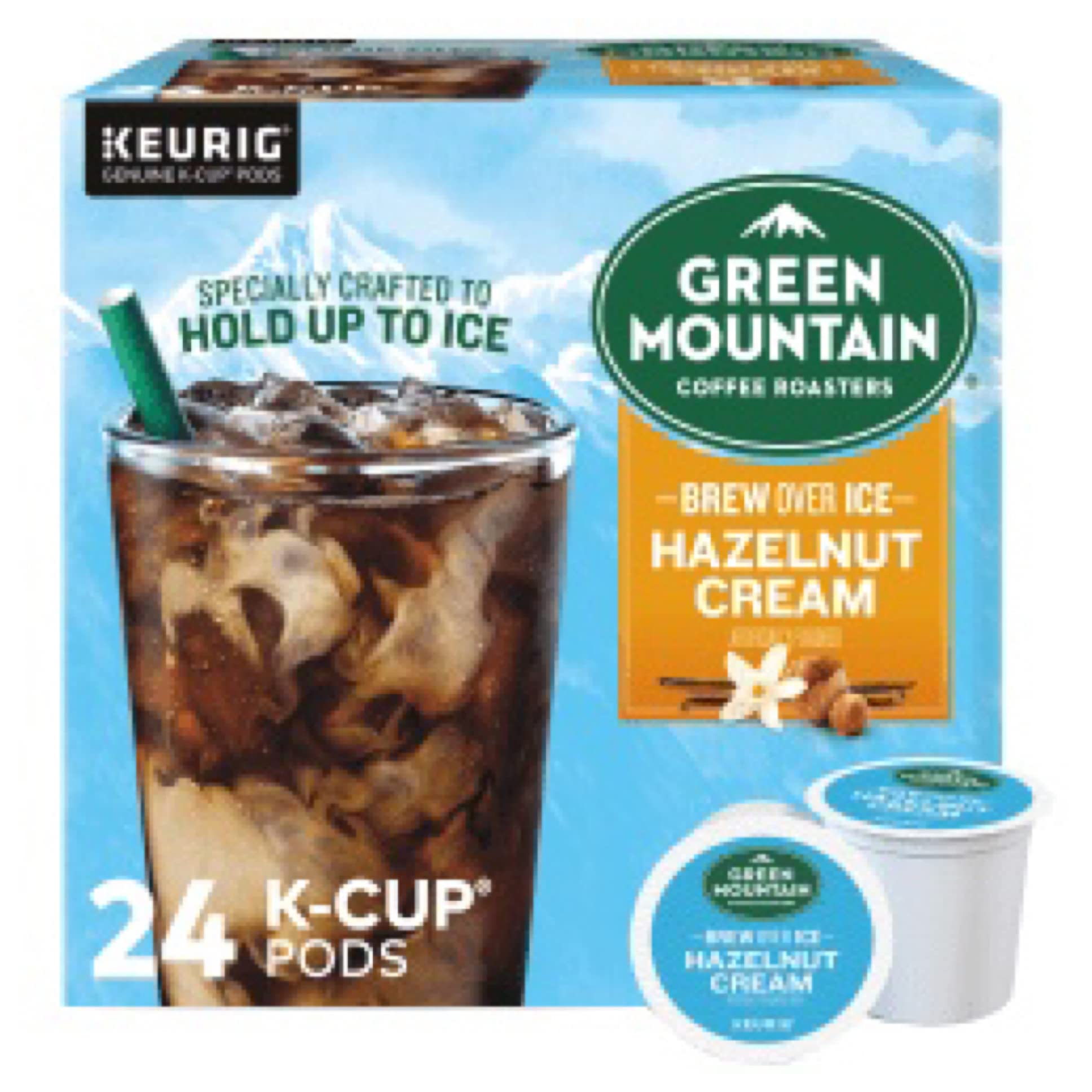 Green Mountain Coffee Roasters Brew Over Ice Hazelnut Cream Iced Coffee, 24 Count K-Cups for Keurig