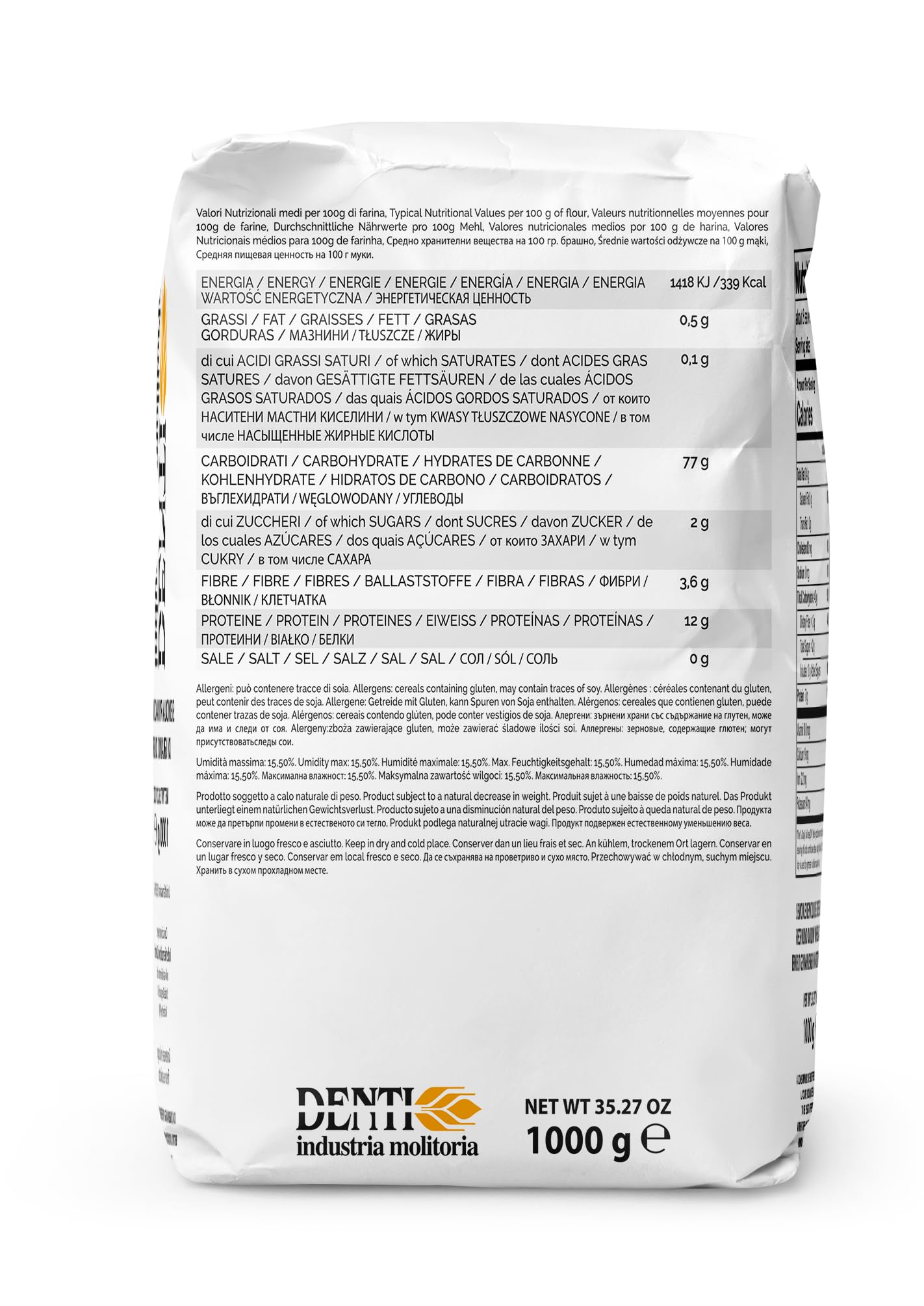 DENTI Semola Flour, Finer Ground Semolina for Fresh Pasta, Bread & Gnocchi, 35.2 oz, Non-GMO, Product of Italy