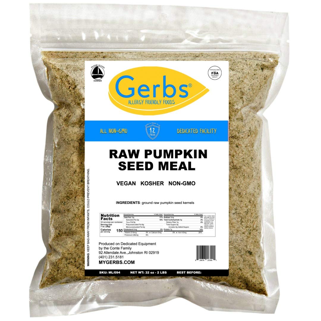 Gerbs Ground Pumpkin Seed Meal, 2 LBS - Top 14 Food Allergy Free & NON GMO - Vegan & Keto Safe - Cold Milled Full Oil Seed Prote