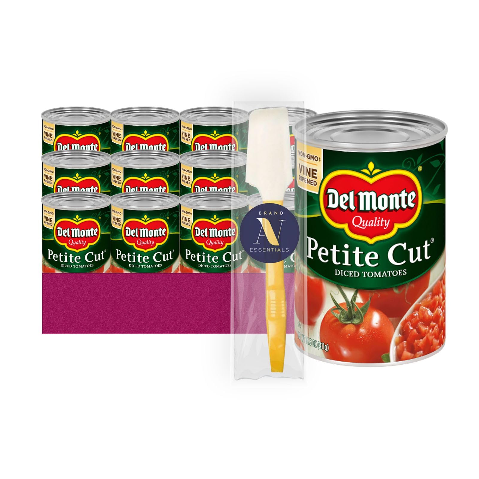 Del Monte - Lavinia Essentials Bundle: Tomatoes 12- Pack of Petite Dice Cut Canned Vegetables 14.5 oz Can + 1 Utility Prop