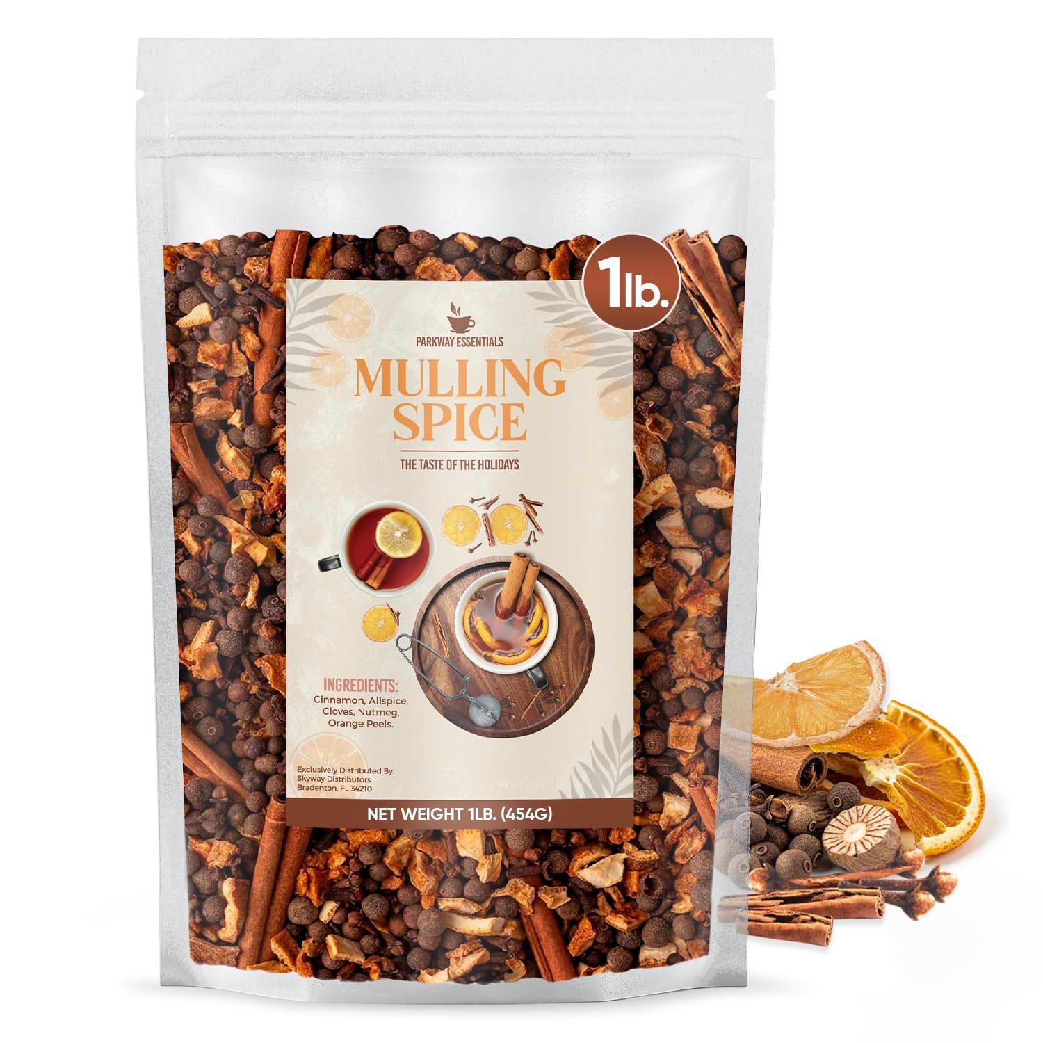 Parkway Essentials Traditional Mulling Spice 1 Pound Bag Of Top-Grade Blend Of Cinnamon  Allspices  Cloves  Nutmeg & Orange Peels - Perfect For Apple Fruit Beverage  Mulled Beverage-Inspired  Gluhwein  Tea  Juice  Christmas Holiday Drinks