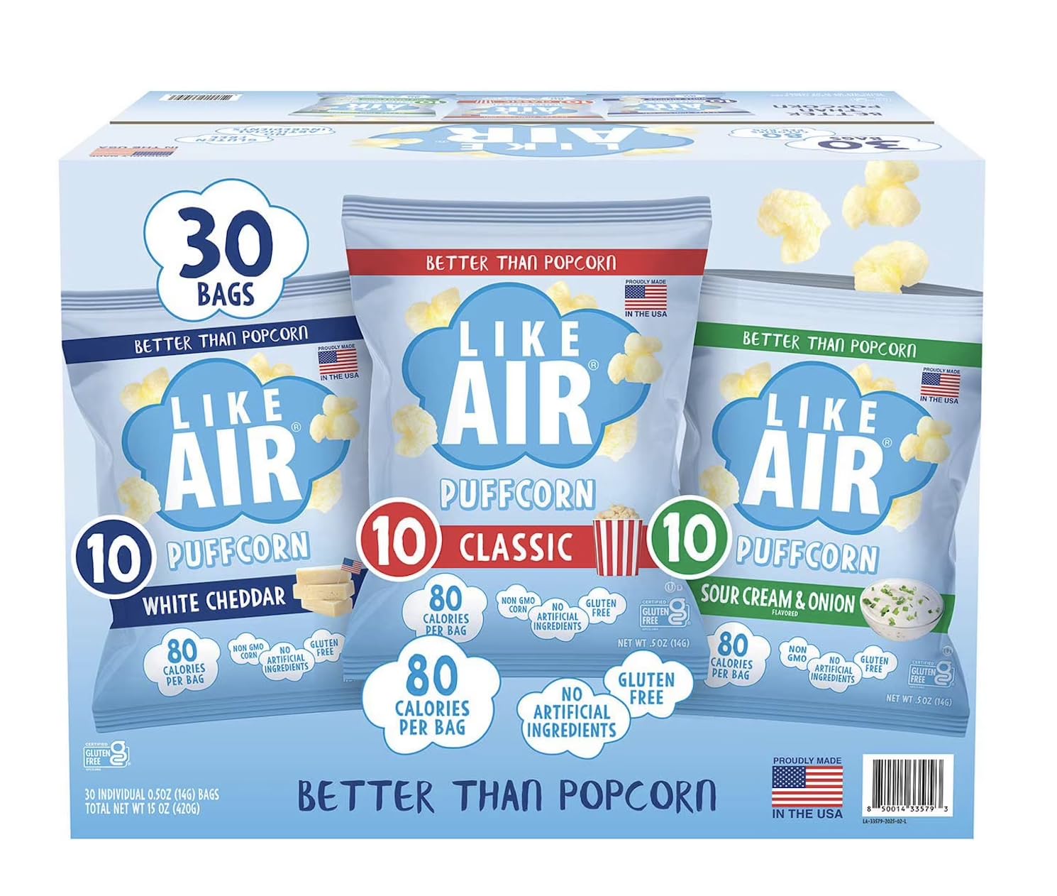Like Air Puffcorn Variety Pack, 0.5 oz., 30 pk.