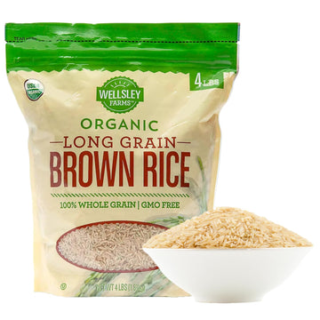 Wellsley Farms Organic Long-Grain Brown Rice | USDA Certified, Kosher, GMO-Free | Quick-Cooking, Nutty Flavor, and Versatile for