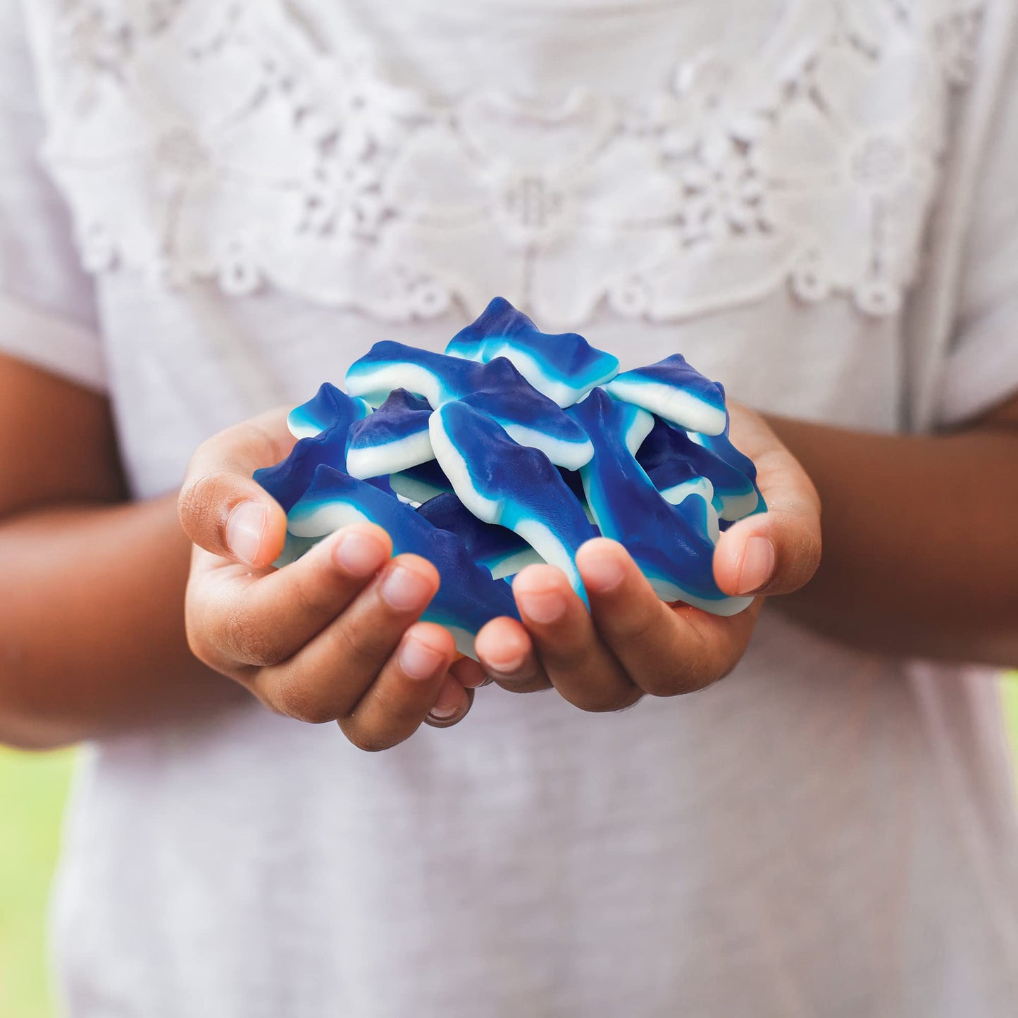 Blue Sharks Gummy Candy, Blue Raspberry Marshmallow Flavor, 2-Pound Pack