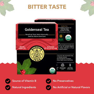 Buddha Teas Organic Goldenseal Tea - Ou Kosher, Usda Organic, Ccof Organic, 18 Bleach-Free Tea Bags
