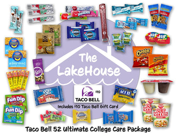 Lakehouse Student 52 College Care Package With Taco Bell Gift Card - College Essentials Snack Box - College Snack Boxes Care Pac