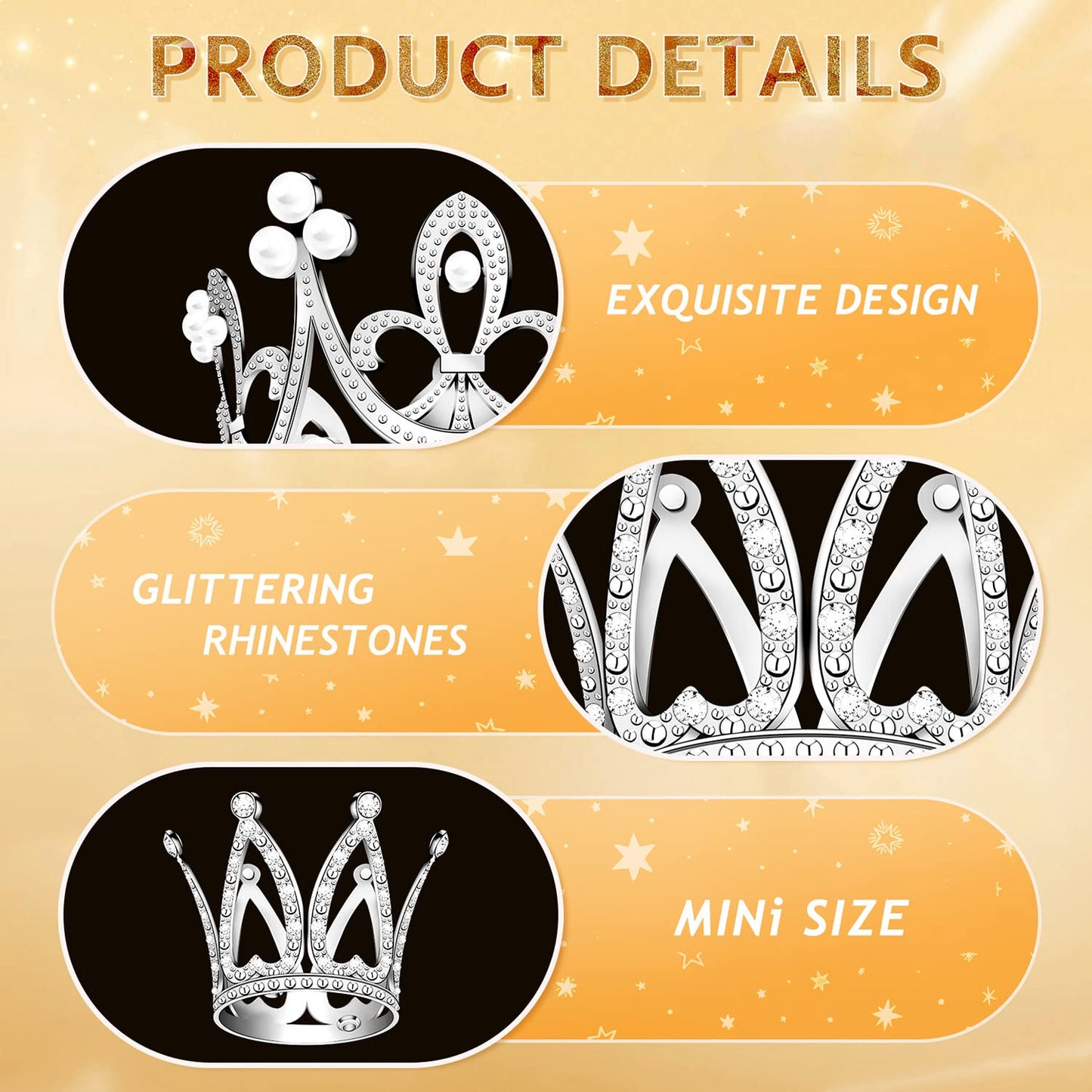 15Pcs Crown Cake Topper, Silver Mini Crowns, Small Crystal Pearl Cupcake Toppers For Flower Arrangements Cupcake Baby Shower Bir